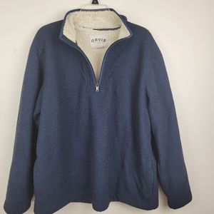 ORVIS Mens Fleece Lined Pullover 1/4 Zip Jacket Blue Size XL